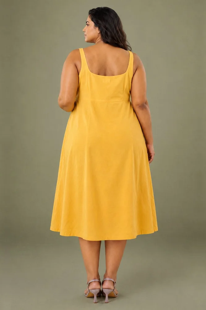 Yellow Linen A-Line Sleeveless Dress 2