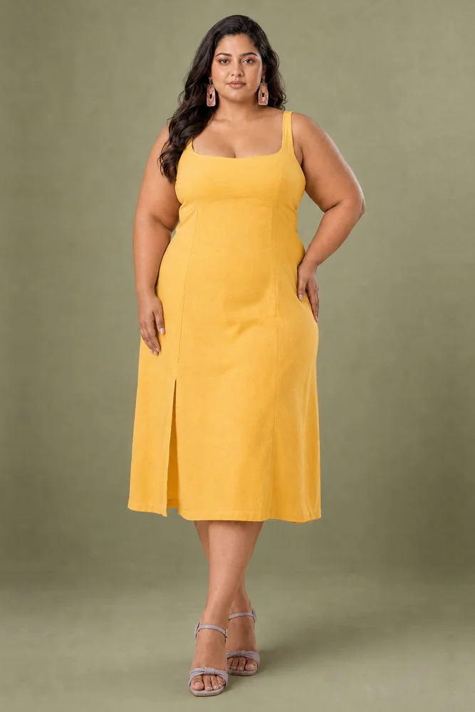 Yellow Linen A-Line Sleeveless Dress