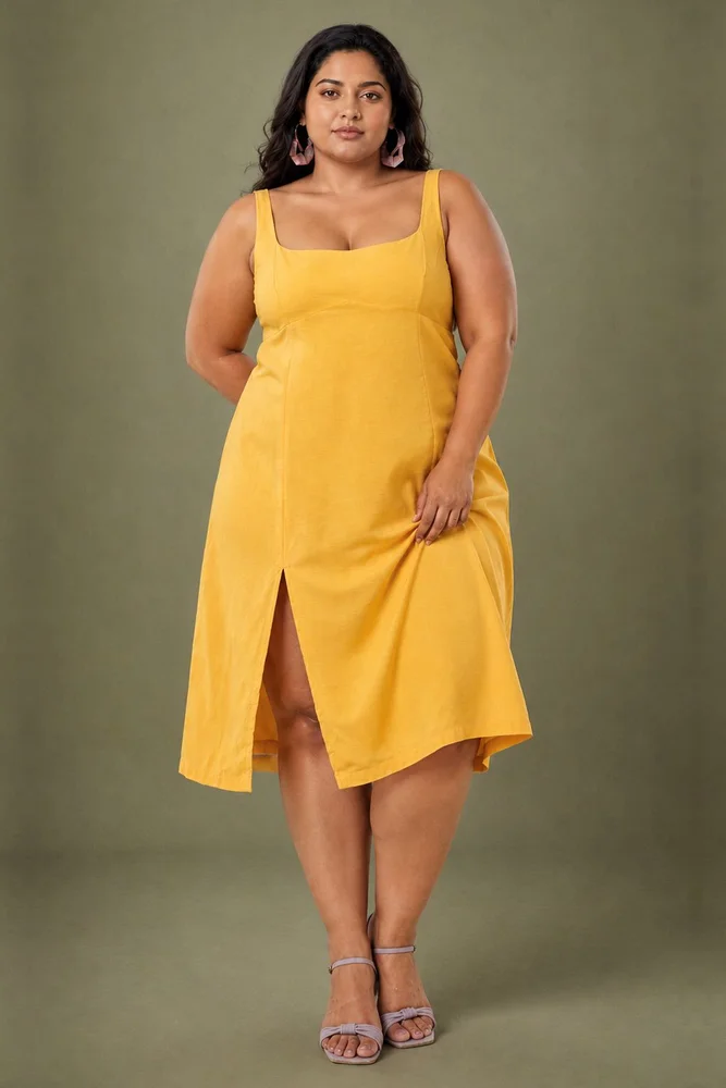 Yellow Linen A-Line Sleeveless Dress 3