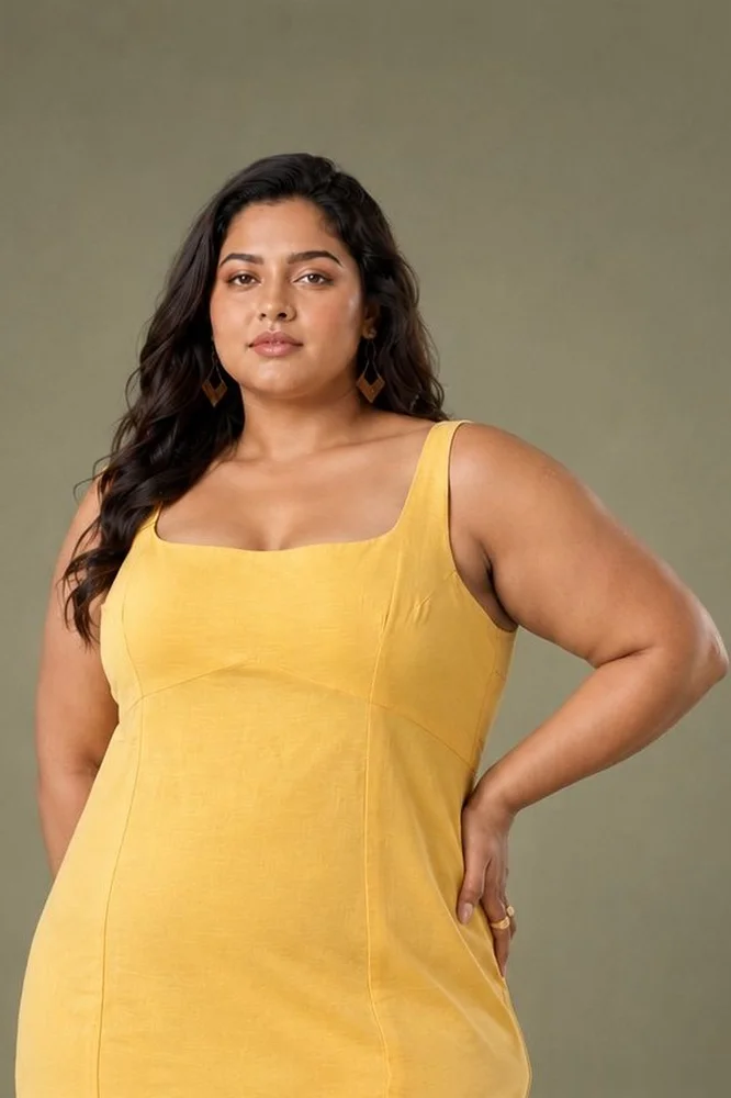 Yellow Linen A-Line Sleeveless Dress 4