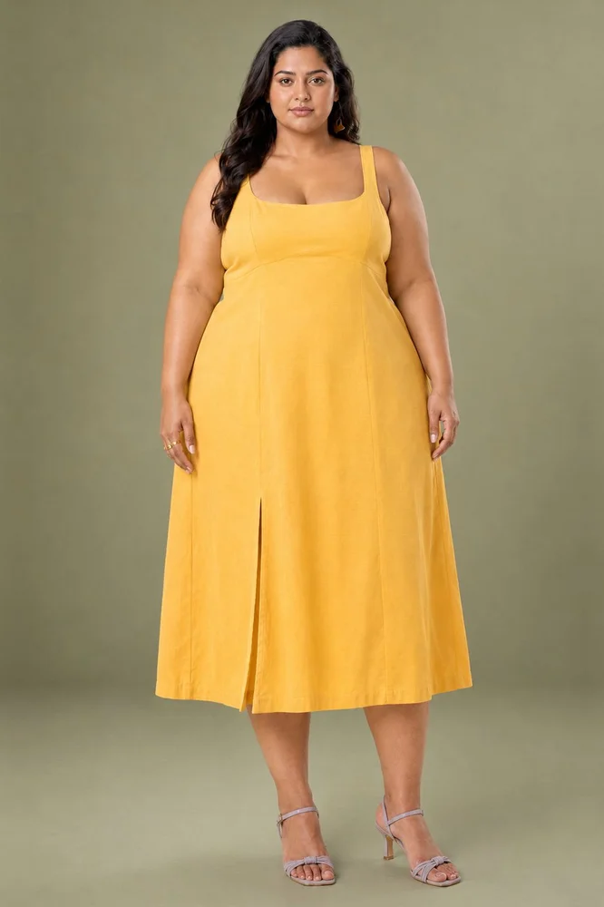 Yellow Linen A-Line Sleeveless Dress 5