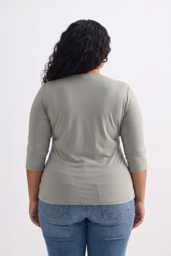Twist Front Knit Shirt in Light Olive 2