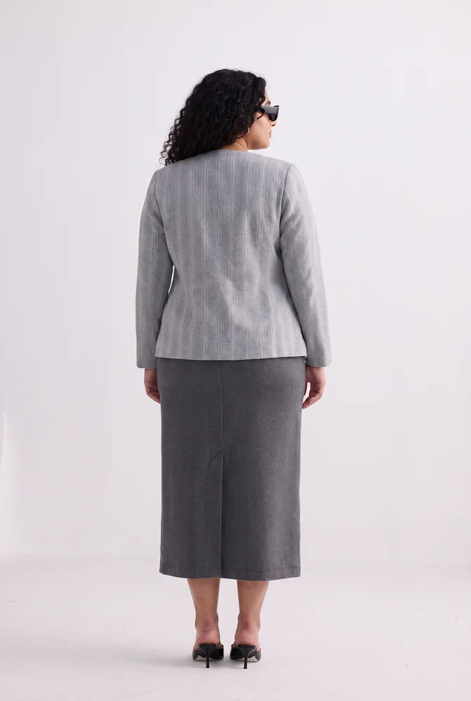 Fitted Cotton Tweed Jacket in Grey 2