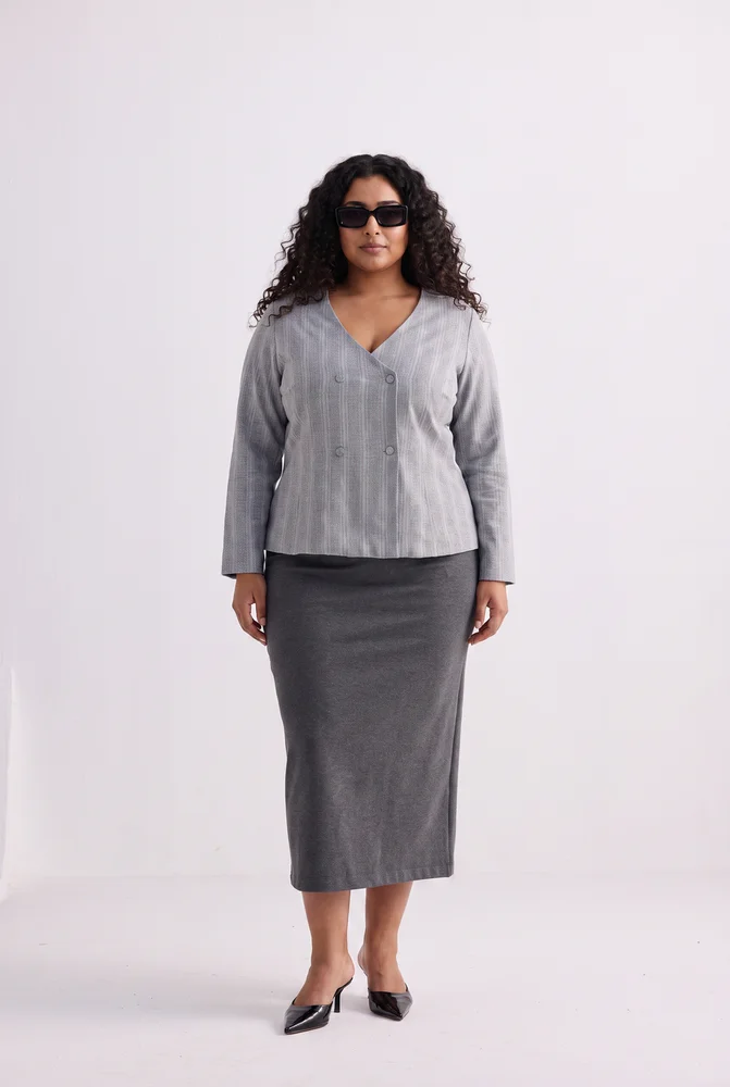 Fitted Cotton Tweed Jacket in Grey 4