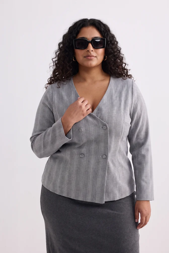 Fitted Cotton Tweed Jacket in Grey 3