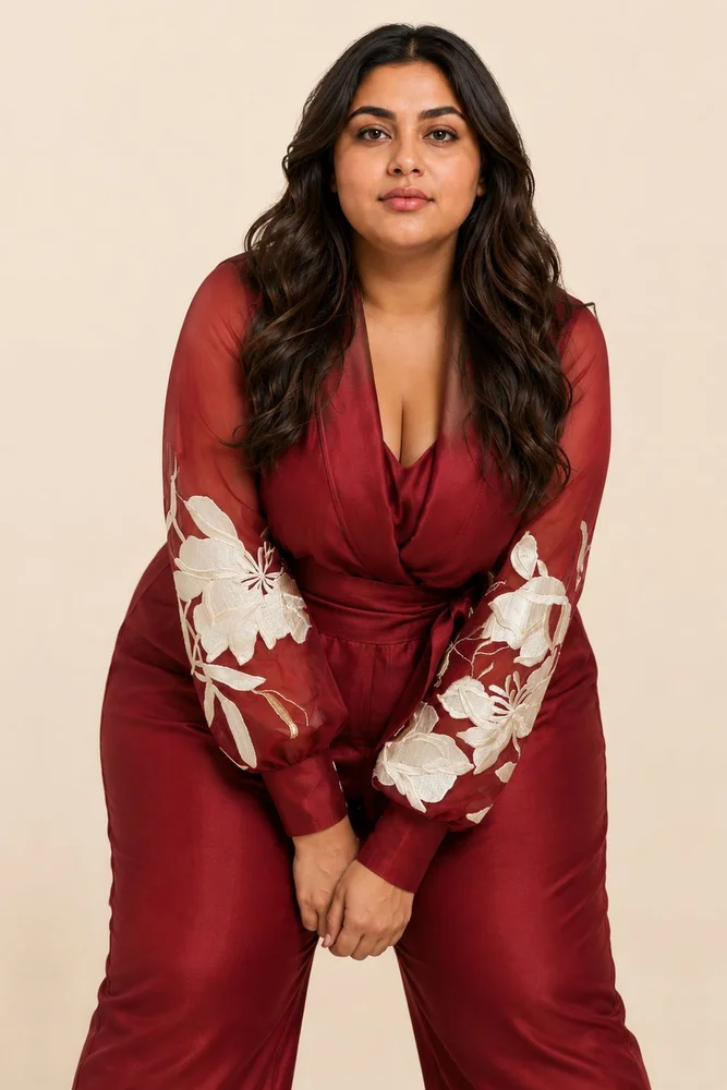 Burgandy Reva - Blazer Wrap Top & Wide-Leg Pant 3