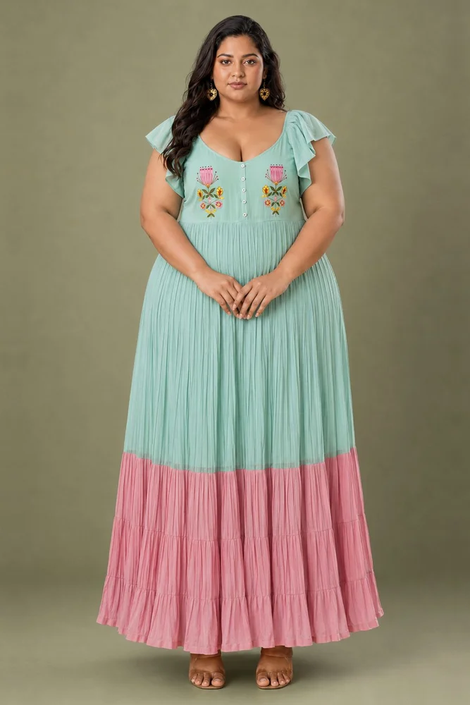 Rosie : Cotton Voile Maxi Dress for Women in Mint Green | Embroidered Tiered Summer Dress 3