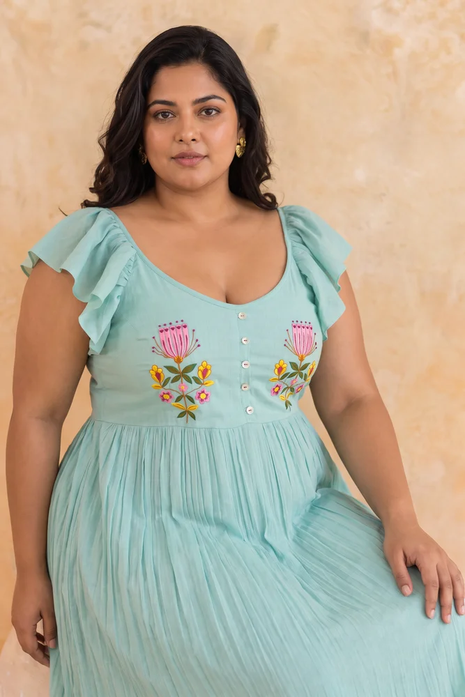 Rosie : Cotton Voile Maxi Dress for Women in Mint Green | Embroidered Tiered Summer Dress 5