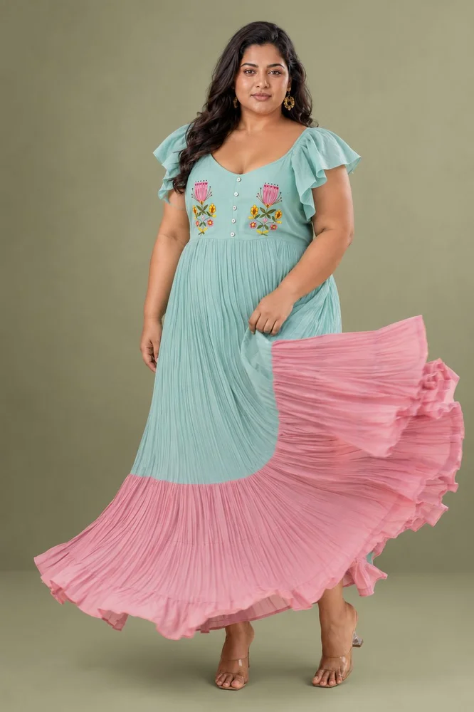 Rosie : Cotton Voile Maxi Dress for Women in Mint Green | Embroidered Tiered Summer Dress 4