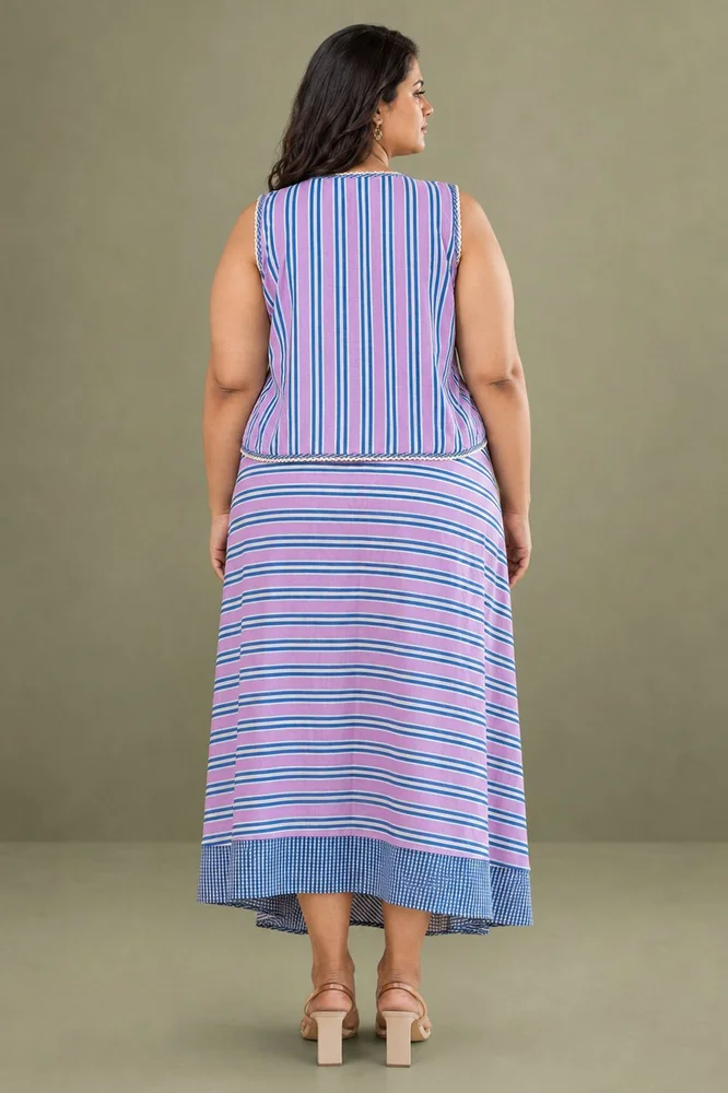 Viola Set : Cotton Skirt Set for Women in Lilac & Blue| Striped 2-Piece Summer Outfit 2