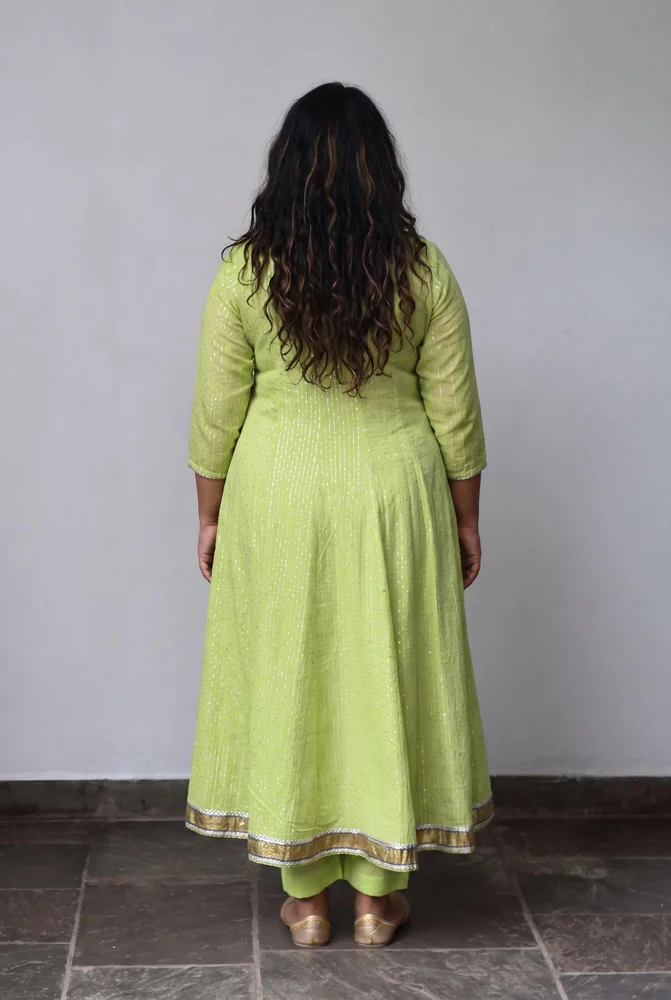 Lime Green Ethnic Anarkali Set with Organza Dupatta & Gota-work 3