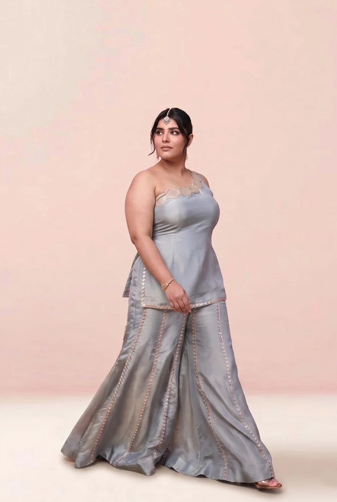 Asma Cosmo One Shoulder Sharara Set 2