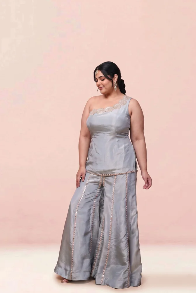 Asma Cosmo One Shoulder Sharara Set 4