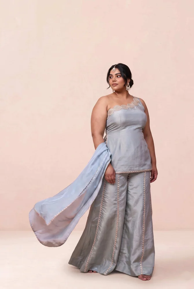 Asma Cosmo One Shoulder Sharara Set 3