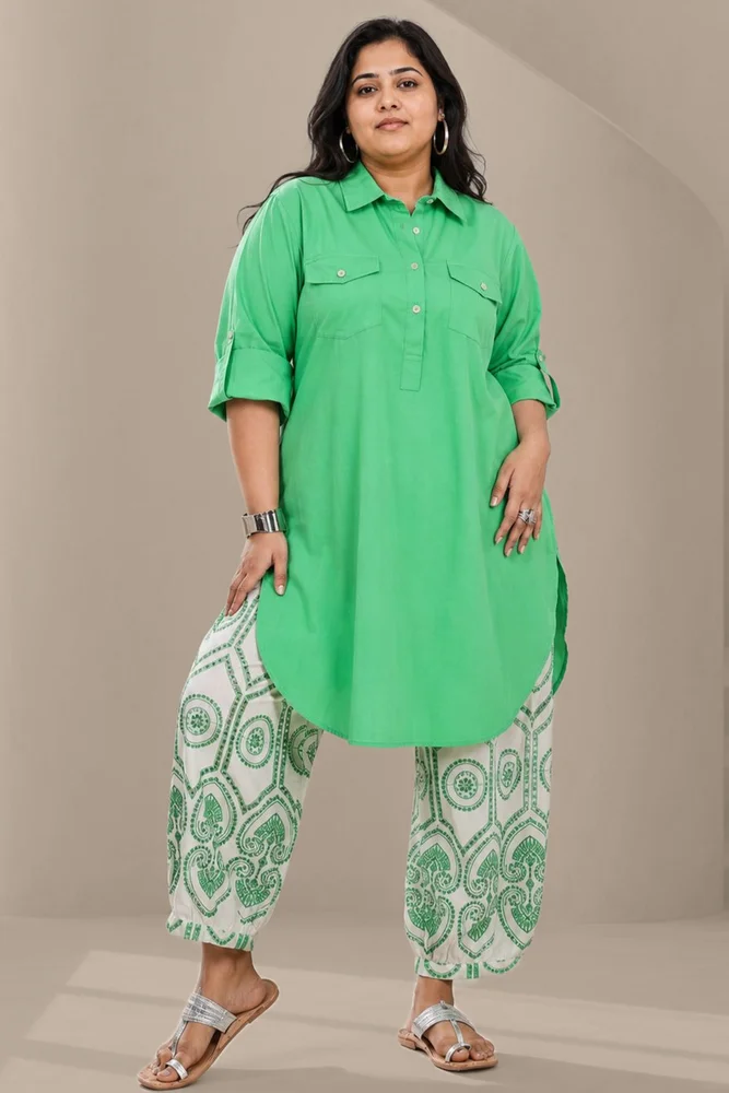 HIBA CO-ORD SET apple green with embroidered pants 2