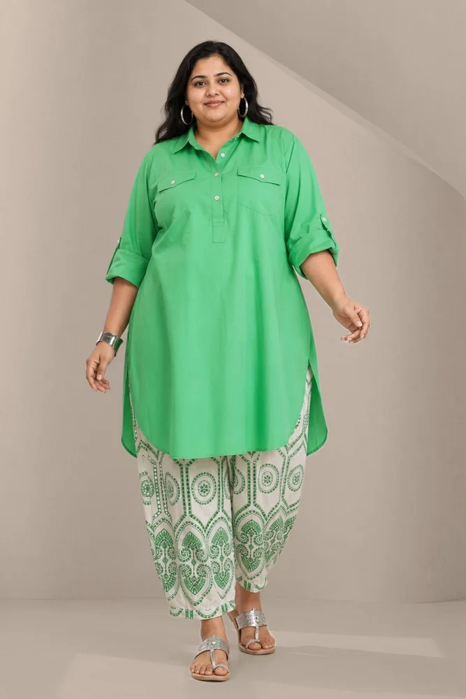 HIBA CO-ORD SET apple green with embroidered pants