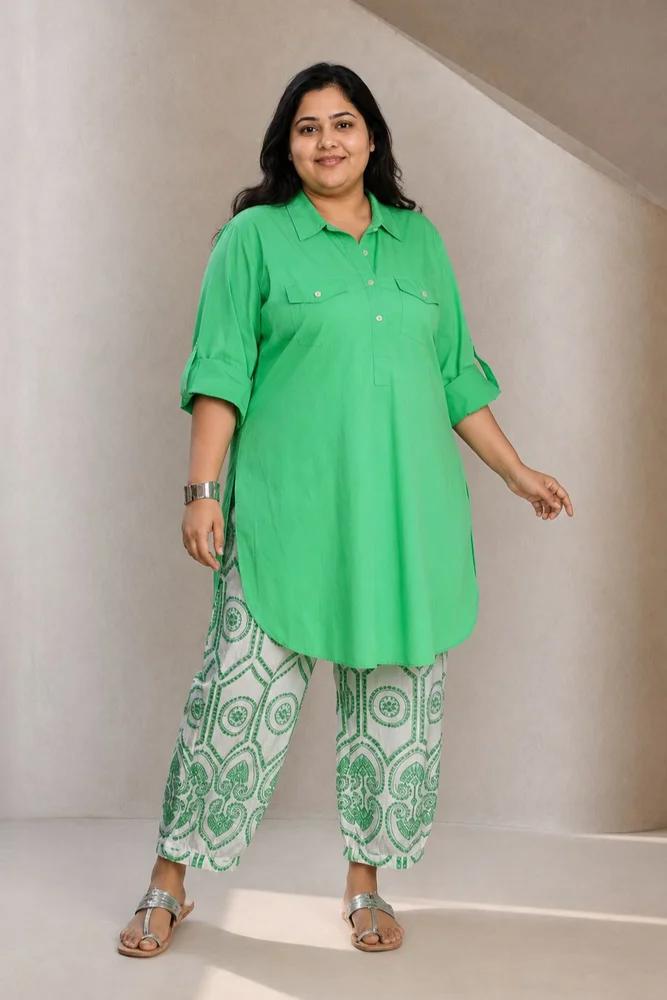 HIBA CO-ORD SET apple green with embroidered pants 3