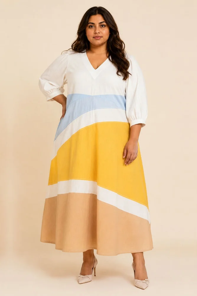 Sahar - Multi Panelled Long Dress with Belt 6