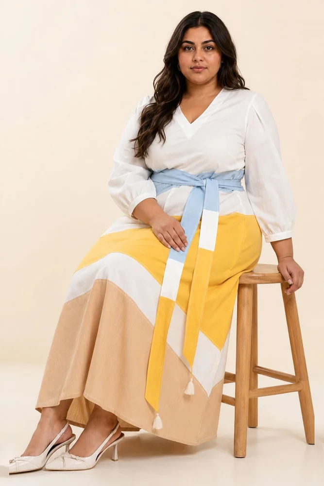 Sahar - Multi Panelled Long Dress with Belt 5