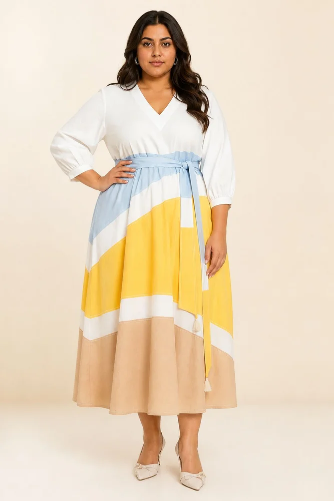 Sahar - Multi Panelled Long Dress with Belt