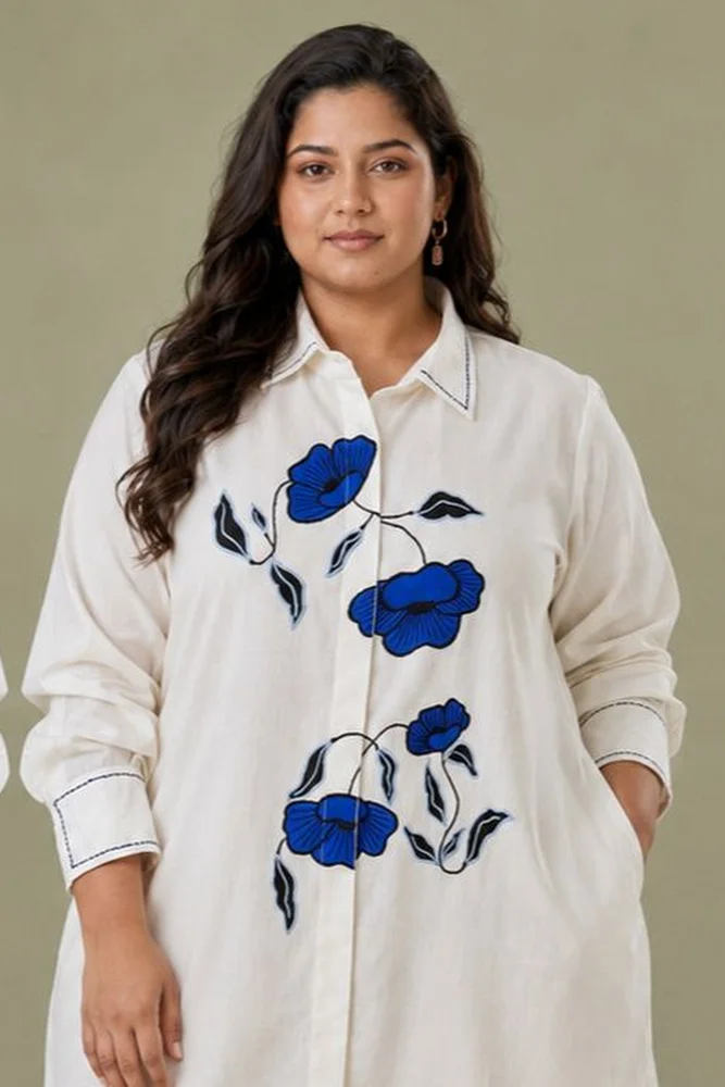 Short White Shirt Dress With Floral Embroidery Detail 2