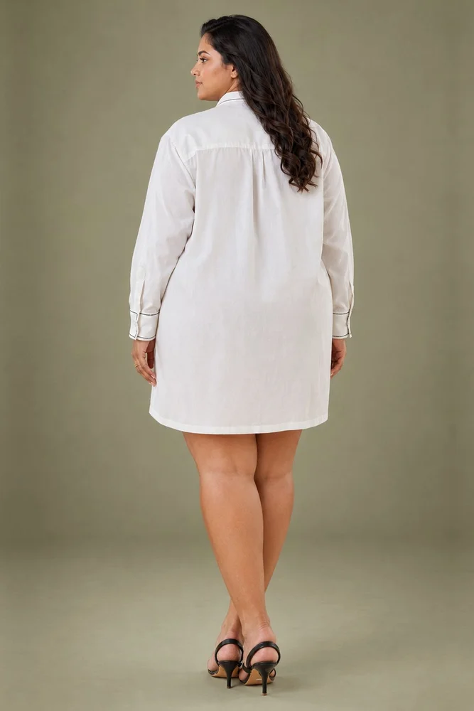 Short White Shirt Dress With Floral Embroidery Detail 5