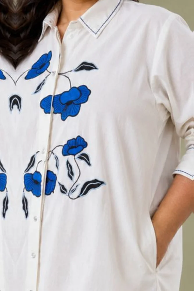 Short White Shirt Dress With Floral Embroidery Detail 4