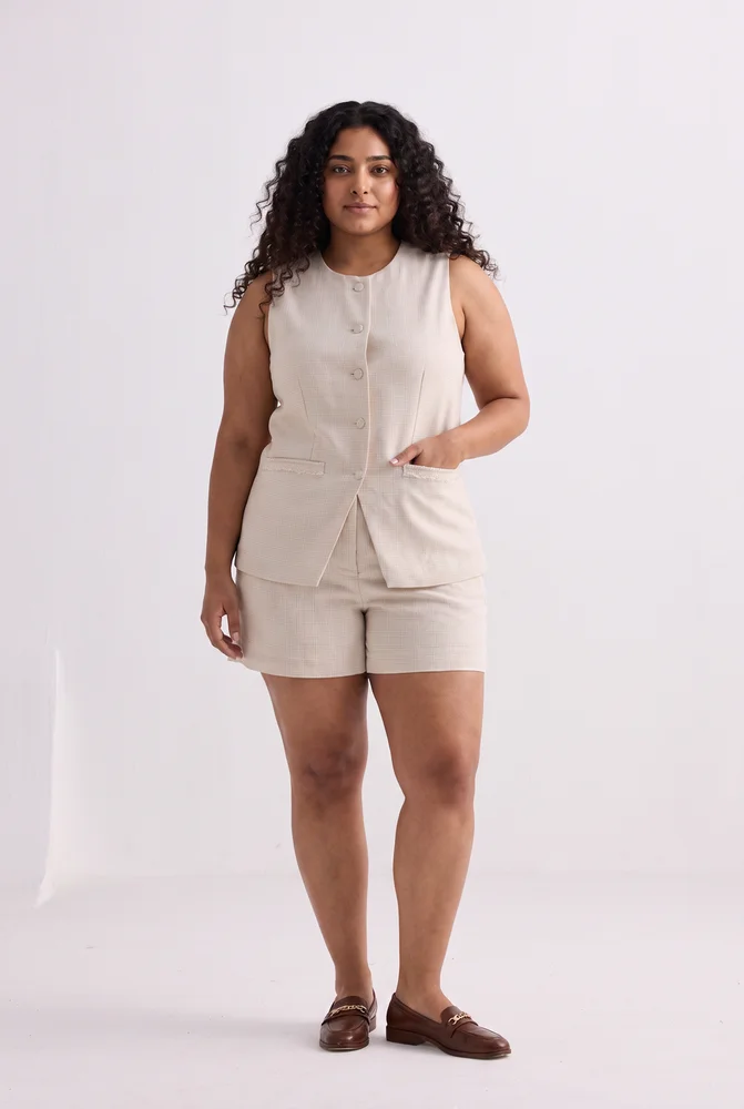 Cotton Tweed Vest Jacket in Cream 3