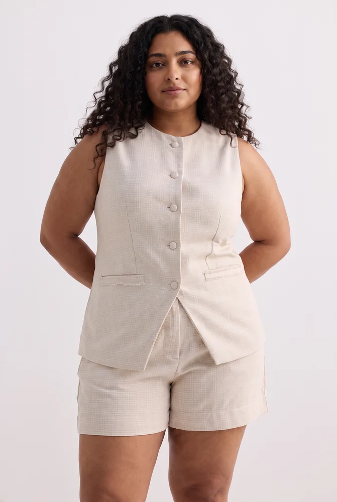 Cotton Tweed Vest Jacket in Cream