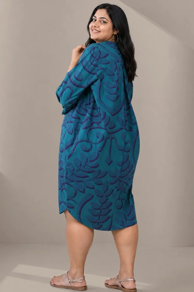 MONACO Teal Tapestry Print Shirt Dress 4