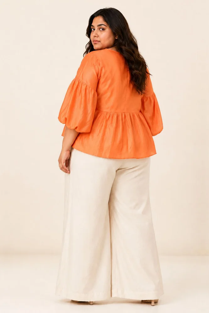 Sunset Orange Toni - Multi Knot Peplum Top with Slip 2