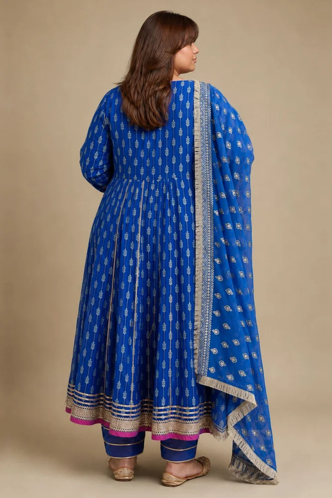 Royal Blue Zari Ethnic Angrakha Set with Embroidered Dupatta 5