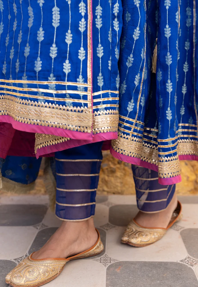 Royal Blue Zari Ethnic Angrakha Set with Embroidered Dupatta 4