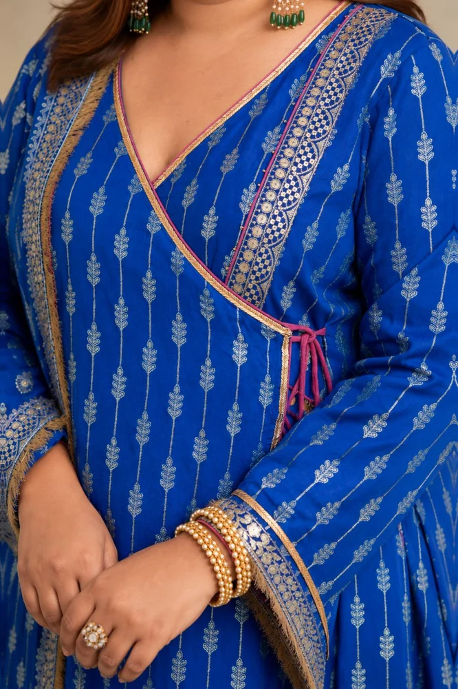 Royal Blue Zari Ethnic Angrakha Set with Embroidered Dupatta 2