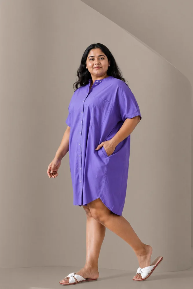 MALIBU Purple Balloon Shirt Dress 5