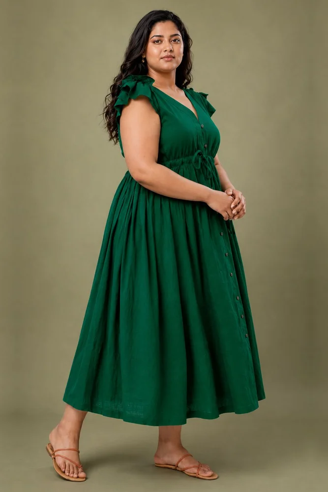 Green Long Cotton Shirt Dress 3