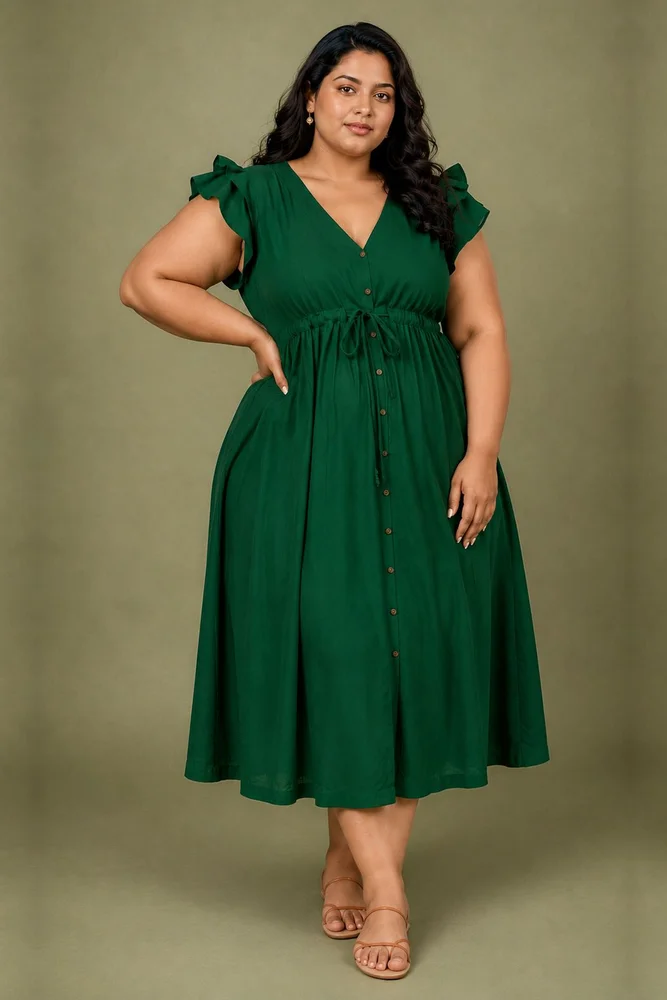Green Long Cotton Shirt Dress
