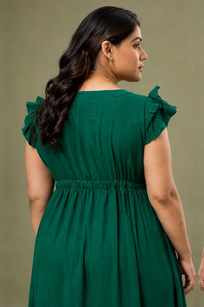 Green Long Cotton Shirt Dress 4