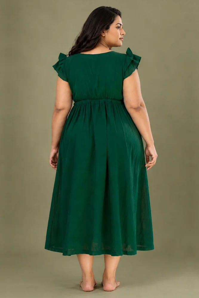 Green Long Cotton Shirt Dress 5