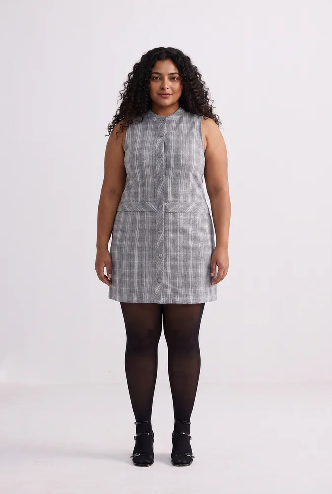 The Cotton Tweed Shift Dress in Grey