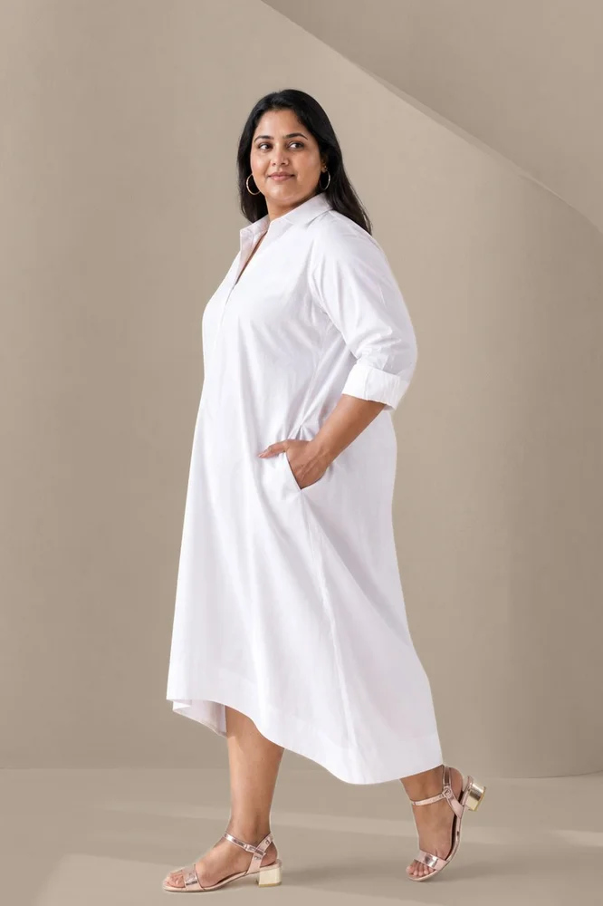 VINESSA White High Low Shirt Dress 4