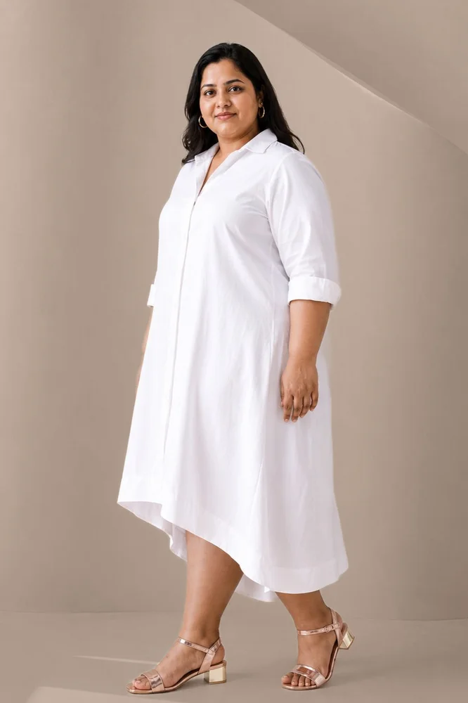 VINESSA White High Low Shirt Dress 2