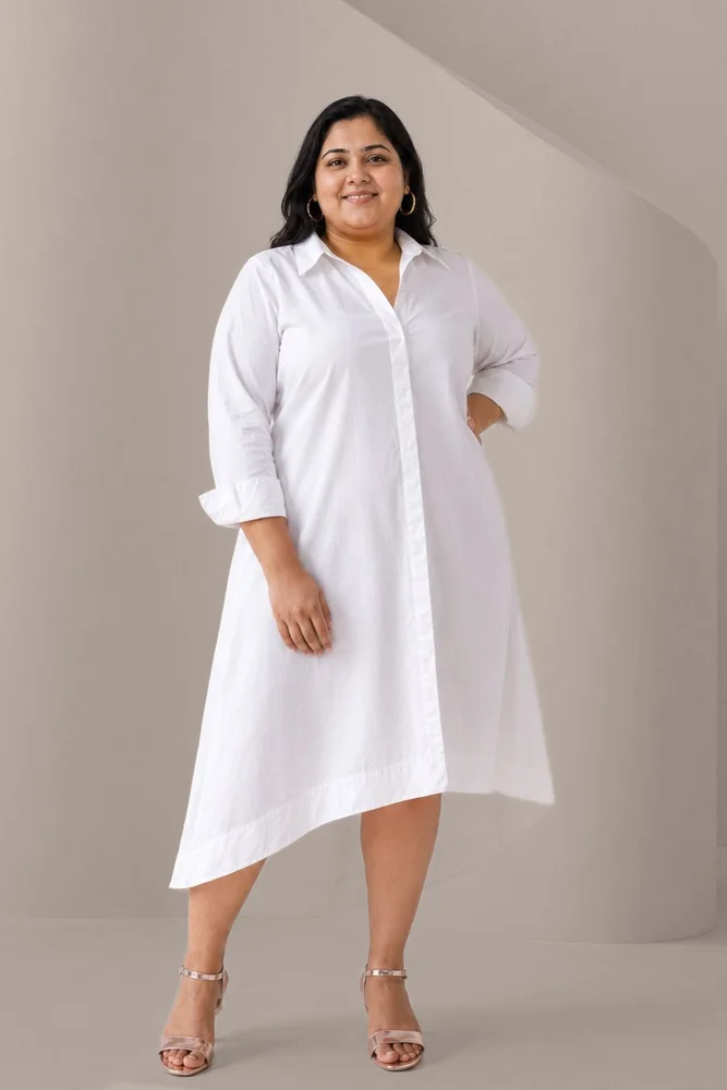VINESSA White High Low Shirt Dress 3