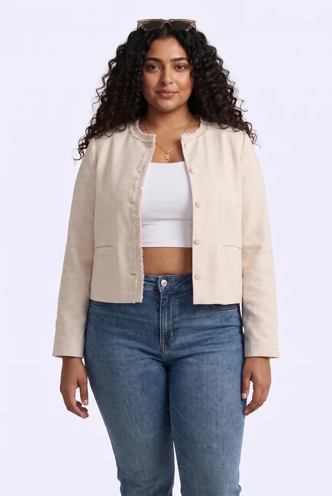 Lady Jacket in Cream Cotton Tweed 4