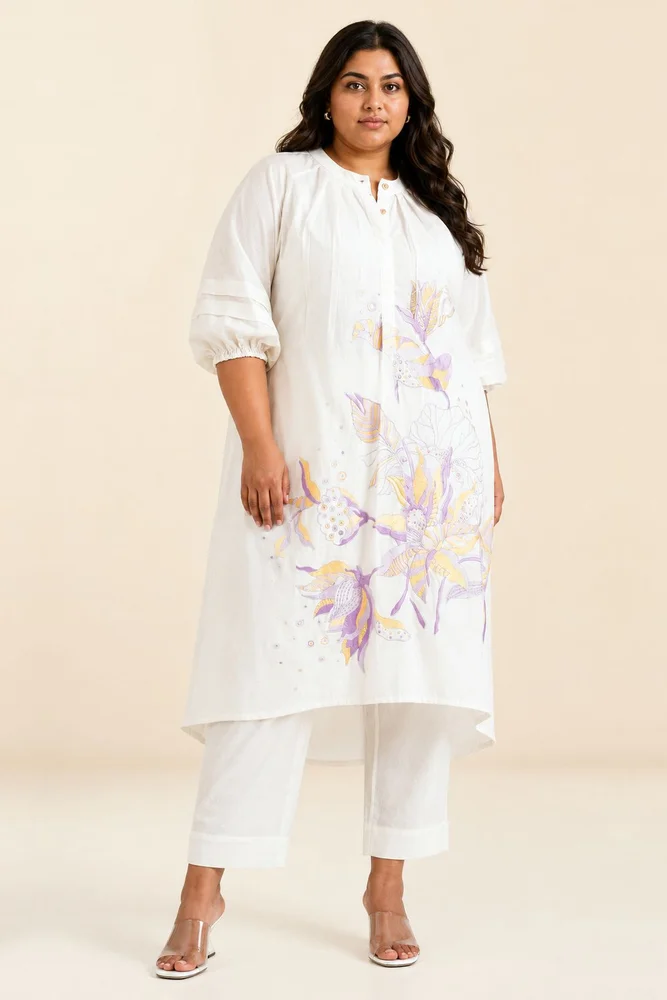 White Suvi Set - Embroidered Tunic + Pants