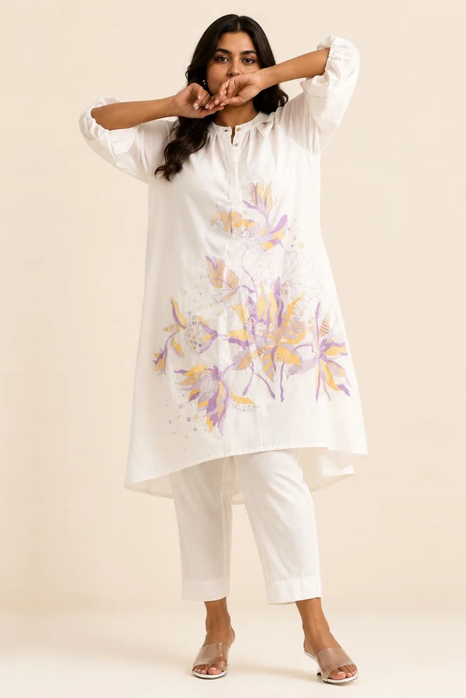 White Suvi Set - Embroidered Tunic + Pants 6