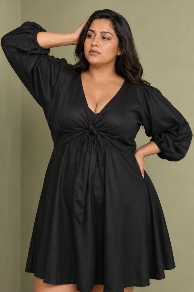 Black V-Neck Short Party Dress with Balloon Sleeves 5