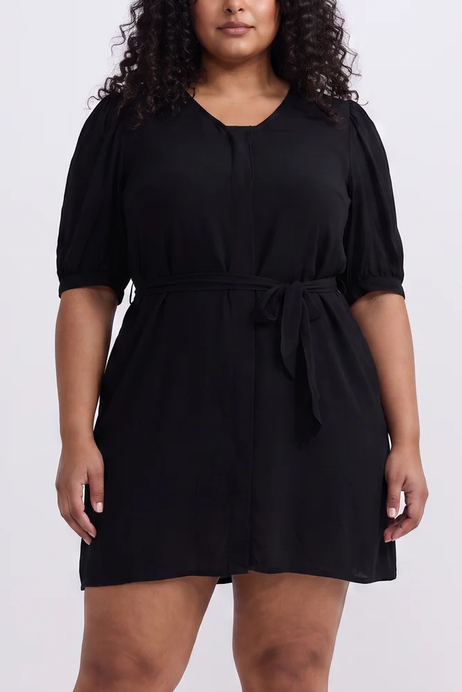 Short Dress with a Waist-tie in Black 5
