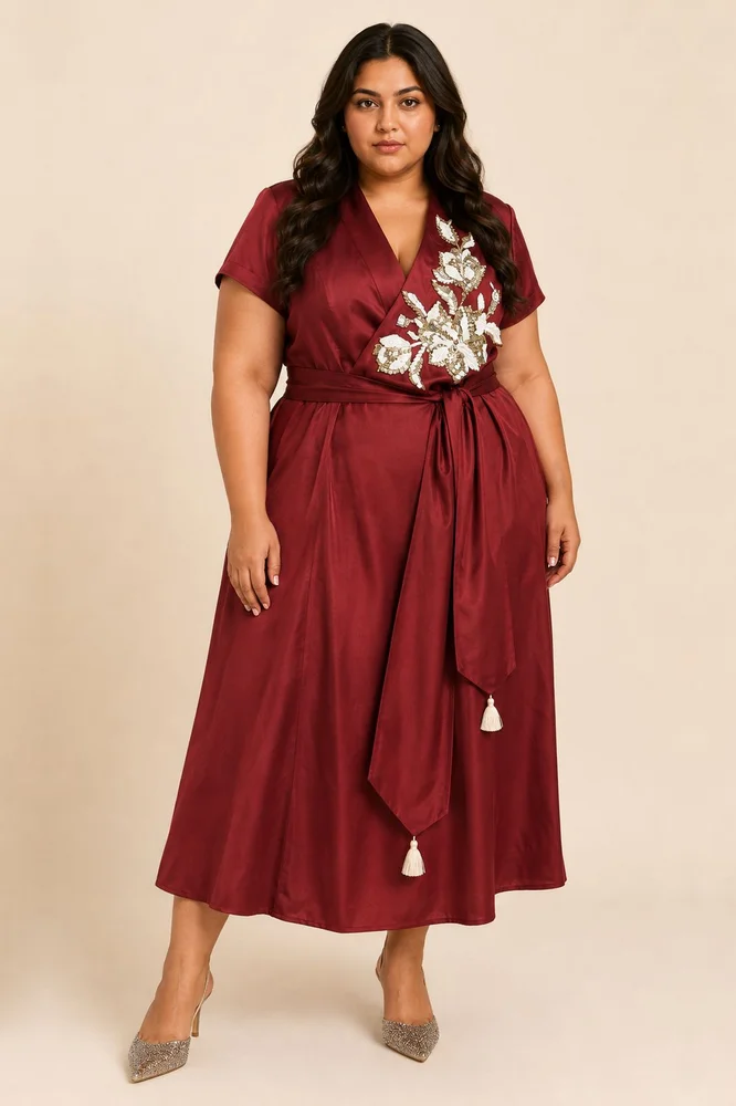 Ravena - Floral Broach Long Wrap Dress