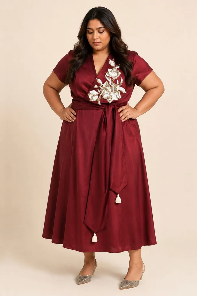 Ravena - Floral Broach Long Wrap Dress 6